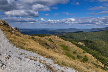 Path from Stoletov to peakso called Eagles Nest on Shipka Pass, Balkan Mountains in Bulgaria