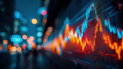 Abstract Financial Graph Overlayed on Urban Cityscape, Illustrating Market Trends and Economic Activity in a Digital Display