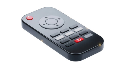 Sleek modern television remote control against a stark transparent background