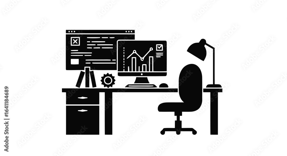 Poster augmented reality workspace vector icon - minimalist tech flat design