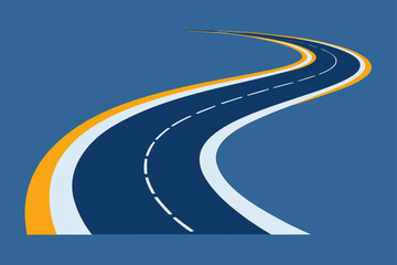 Illustration of a winding road with dashed white lines on blue