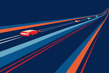Illustration of cars racing on a futuristic highway design