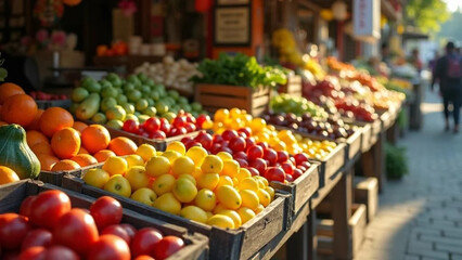 Obraz premium Fresh fruit and vegetables. Outdoor market. 