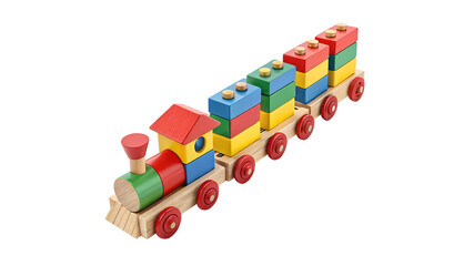 Wooden Toy Train with Colorful Stacking Blocks on a transparent Background graphic design