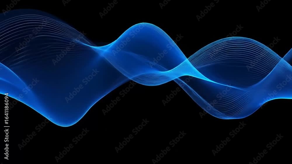 Poster abstract blue wave animation on black background for technology and science visualization