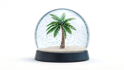 Dreaming of tropical vacations palm tree in snow globe brings summer vibes to your workspace