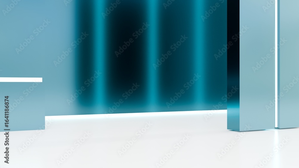 Poster abstract digital artwork featuring cool color gradients and vertical blue columns