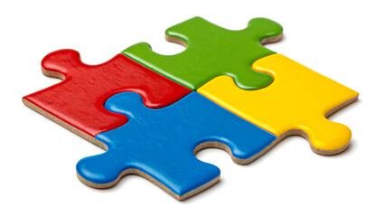 Fototapeta premium Colorful jigsaw puzzle pieces connecting ideas, representing teamwork and problem solving success concept