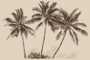 Three palm trees against a light beige background.