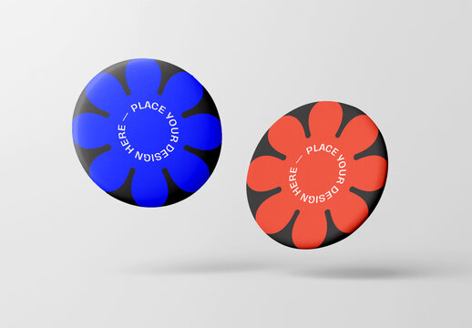 Set of Floating Round Button Badge Mockups &ndash; Double View with Editable Background