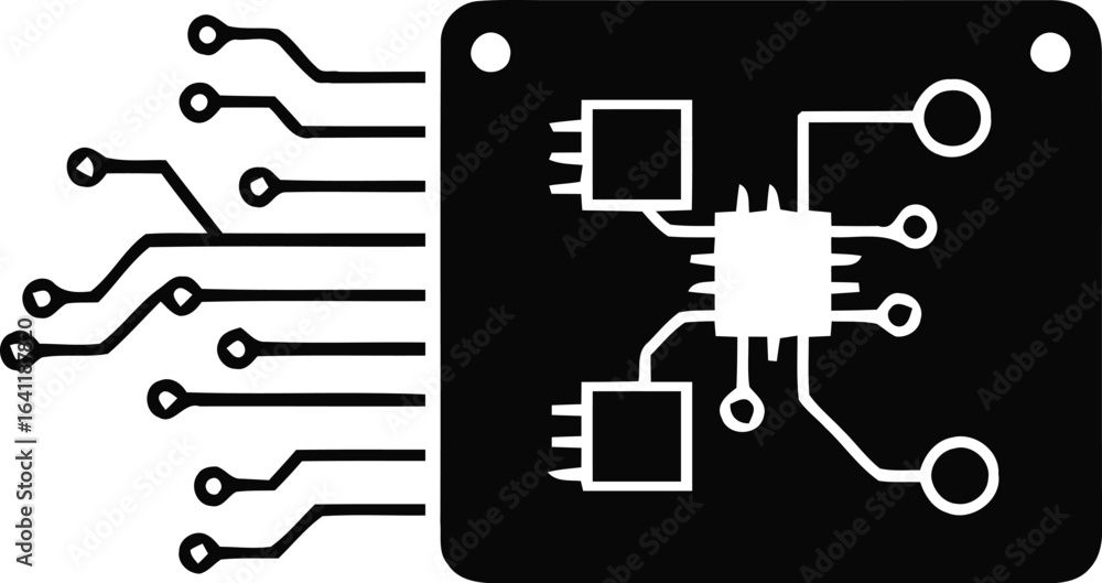 Poster minimalist quantum computer cpu silhouette vector icon