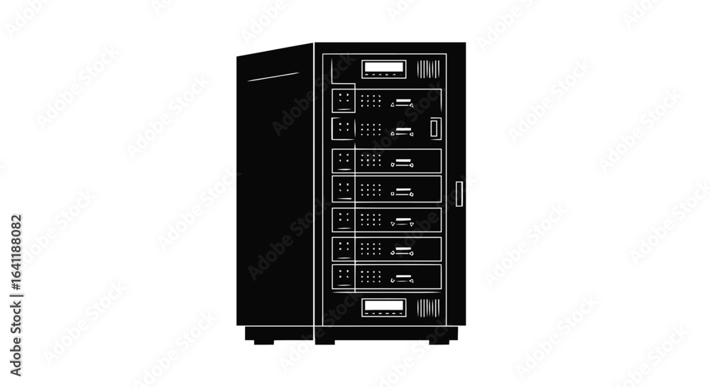 Poster minimalist server rack vector icon. modern technology silhouette for data center and it infrastructu