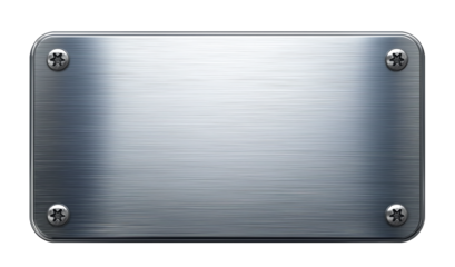 silver shiny blank metal nameplate on transparent background, cutout