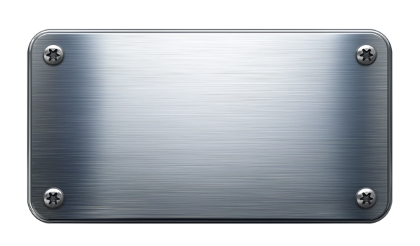 silver shiny blank metal nameplate on transparent background, cutout