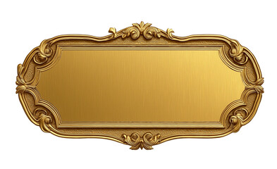 golden shiny blank metal nameplate on transparent background, cutout