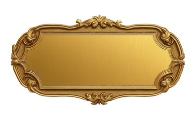 golden shiny blank metal nameplate on transparent background, cutout