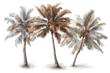 Obraz premium Three detailed illustrations of tropical palm trees.