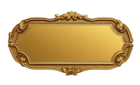 golden shiny blank metal nameplate on transparent background, cutout