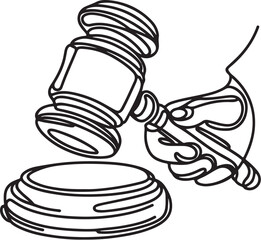 Judge's gavel continuous one line drawing