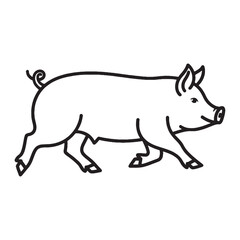 Friendly Pig Line Art – Pig Vector Illustration Fine Drawing with Gentle Appearance – Pig Drawing – Line Art Drawing of Pig – Pig Icon

