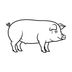 Domestic Pig Line Art – Pig Vector Outline Drawing with Gentle Features – Pig Drawing – Vector of Pig – Pig Outline


