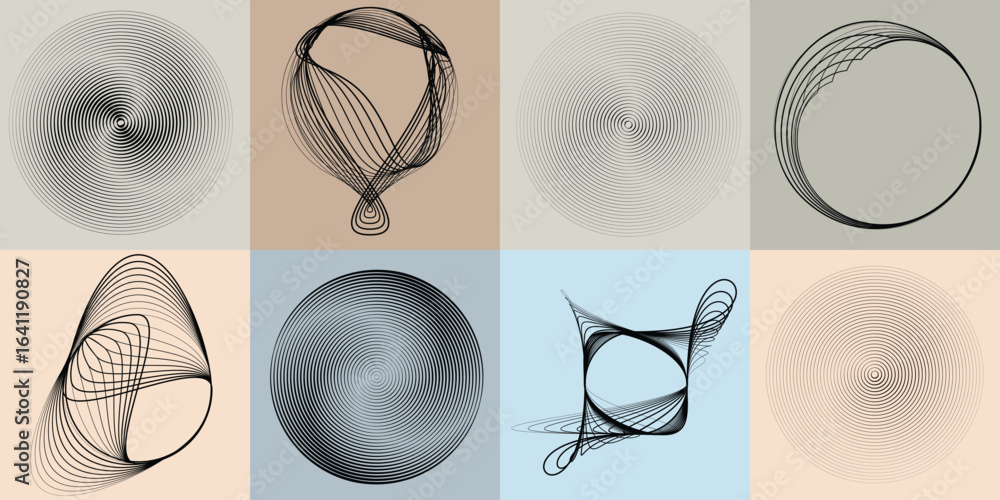 Poster lines and spirals in circle form .rotate rounded shape vector .rotating dots form a circle .rotating