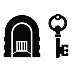 Fototapeta premium Vector art of doorway and key icon isolated on white background