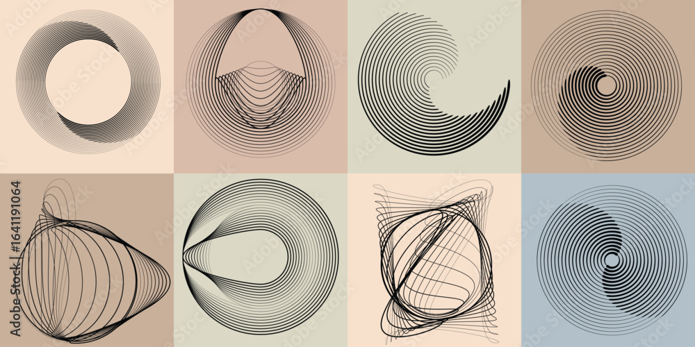 Poster lines and spirals in circle form .rotate rounded shape vector .rotating dots form a circle .rotating