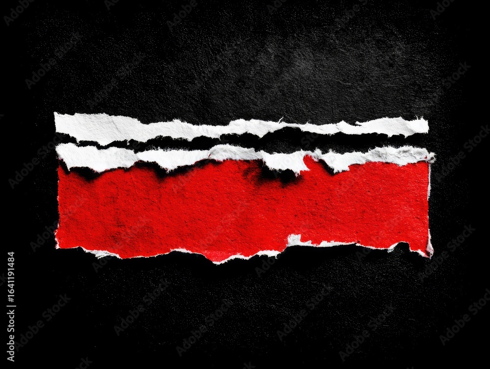 Poster torn paper with red center on black background for abstract design