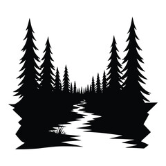 Obraz premium Vector art of forest path between trees isolated on white background