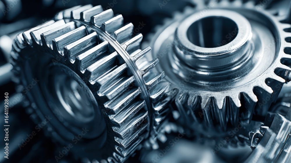 Poster close-up of interlocking gears in machinery: illustrating engineering, mechanics, and precision meta