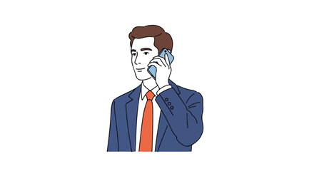 Professional Businessman Illustration Engaging in Mobile Communication for Corporate Presentations and Telecommunication Marketing Campaigns.