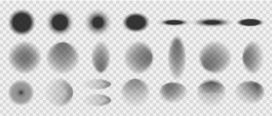 Round and oval drop shadow, Bottom floor shadow shade, Vector abstract transparent objects.