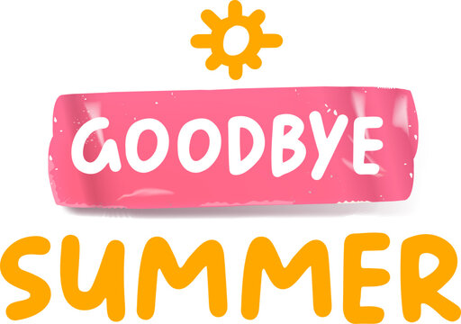Goodbye summer pink groovy aesthetic sticker design isolated on white. Bye bye summer motto sticker, tag, retro label, banner, ribbon, label png with quote. Positiv and motivational 1970s style quote