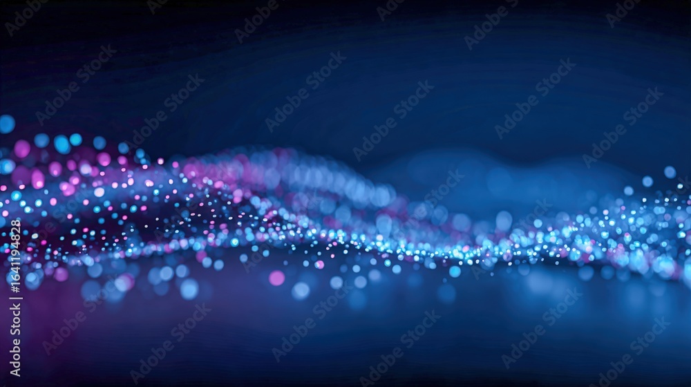 Aufkleber abstract data stream visualization with blue and pink light particles floating on a dark background