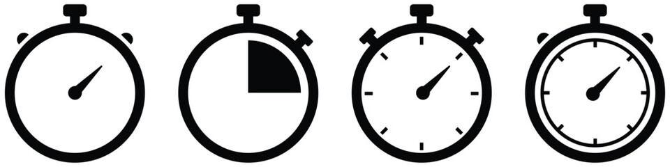 Modern linear icons representing stopwatch and timer tools. Ideal for speed, countdown, schedule, and fitness-related designs.