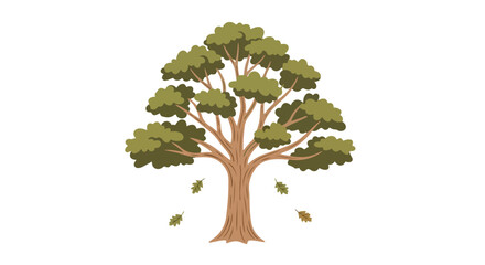 Fototapeta premium Cartoon Tree Illustration with Falling Leaves, Suitable for Educational Materials and Nature-Themed Designs and use in Children's Books and Environmental Projects
