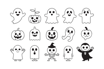 Vector art of cute halloween characters isolated on white background