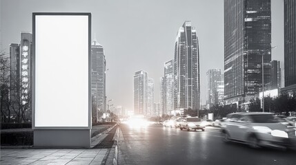 Fototapeta premium Blank Billboard Mockup in Urban Setting at Dusk, Ideal for Advertising Campaigns and Promotional Content