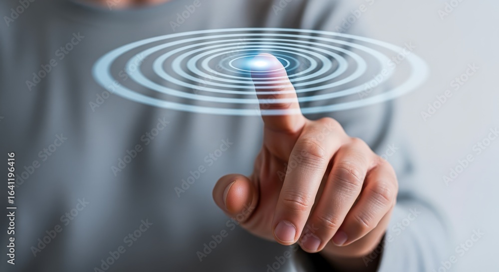 Poster index finger touching circular ripple effect: technology and interactive interface concept, precisio