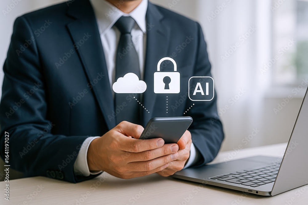 Poster data protection on mobile device: cloud security, ai integration and secure digital technology conce