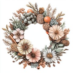 Fototapeta premium Wreath illustration botanical flowers.