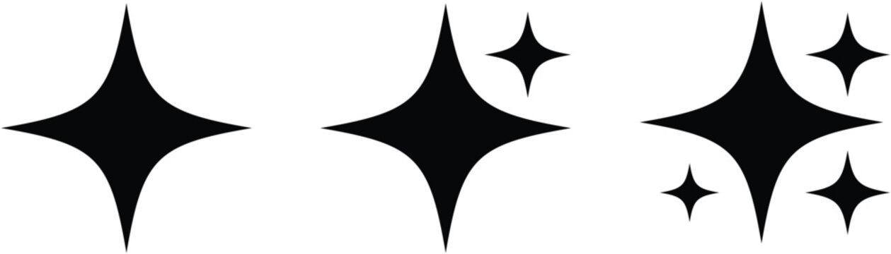 Three Clusters of Four Pointed Stars Sparkle Against a White Background.