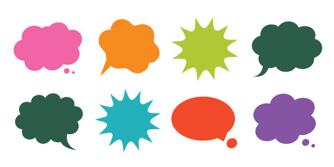 Colorful speech bubbles and starbursts thought bubbles