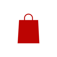 Shopping bag icon. Red, minimalist icon isolated on white background. Paper bag simple silhouette. Web site page and mobile app design vector element.