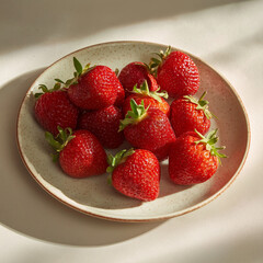 Fresh Strawberries on Ceramic Plate