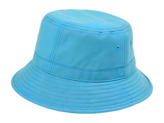 A stylish aqua blue bucket hat is neatly isolated, a clean transparent png image ready to be used on any light or dark background.