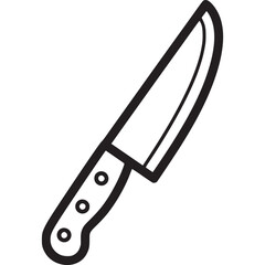 A sleek and minimalist line art illustration of a kitchen knife, isolated on white background, perfect for culinary designs, restaurant menus, or kitchenware product visuals
