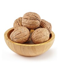 Wooden bowl of whole walnuts