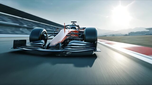 High-speed race car on track during sunny day showcasing dynamic racing at a circuit